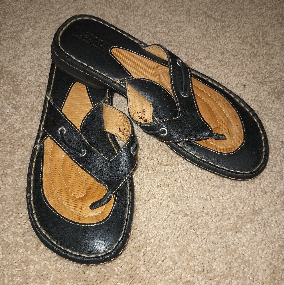 Born Black and Tan Handcrafted Leather‎ Sandals Thong 6